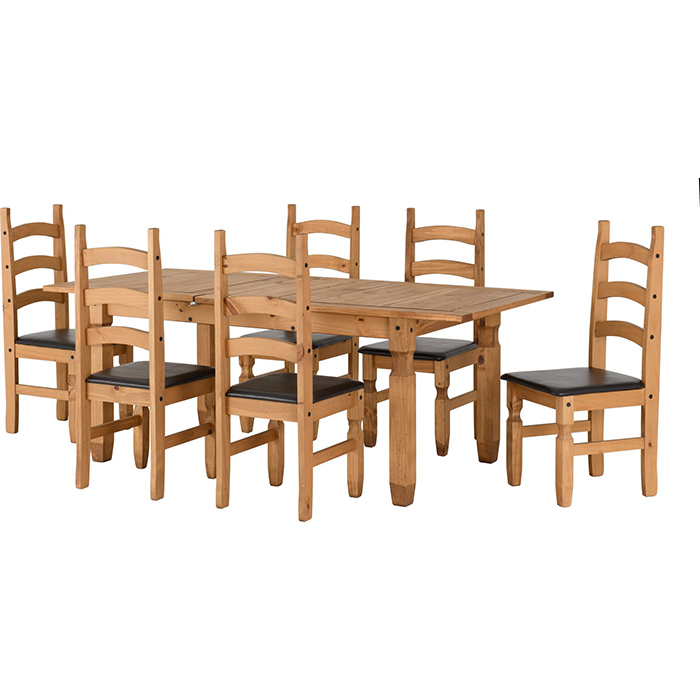 Corona Extending Dining Set With 6 Brown Leather Top Chairs